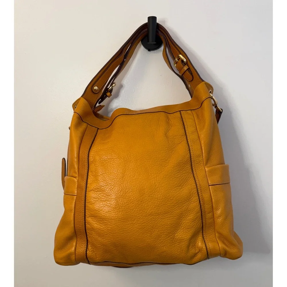 Stunning Presa Pebbled Leather Handbag in Vibrant Honey/Mustard Tone